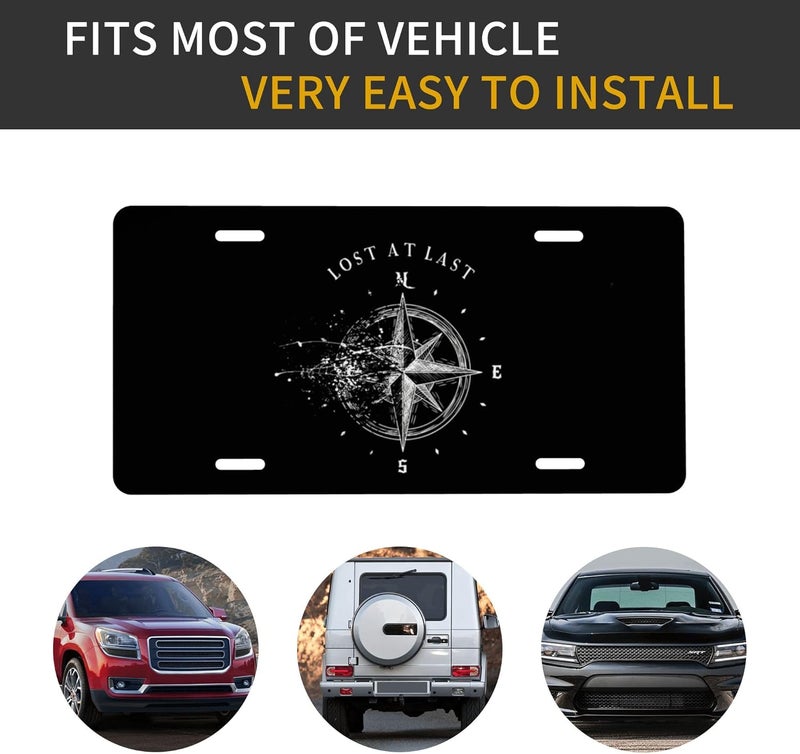 CTVSLFU Front License Plate Cover – Aluminum Metal Car Accessory, Rust-Proof Novelty Vanity Tag Decor for Men & Women, 6x12 with 4 Holes - Lost at Last Compass 016 - Image 4